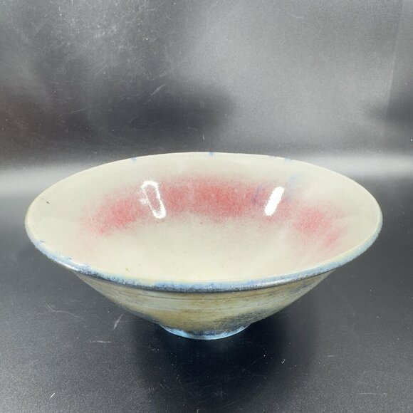 Vintage 1950s Japanese Pottery Hand Made Dish Bowl Red Splatter Glaze Signed - Picture 9 of 14